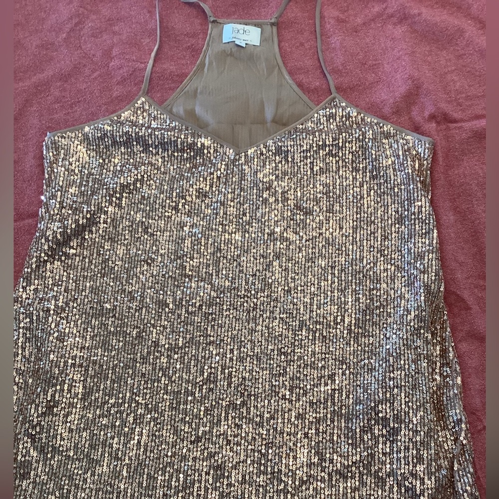 Jade by Johnny Was Rose Gold Sequin Camisole with Spaghetti Straps